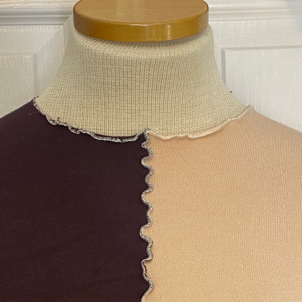 Twik Y2K Style Brown Pink Long Sleeve Crop Top Colorblock Petite Small - Picture 10 of 17